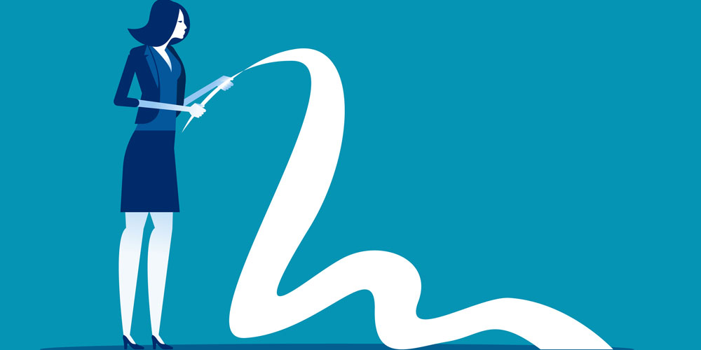 A cartoon businesswoman looks over an unrealistically long list. A cartoon businesswoman looks over an unrealistically long list.